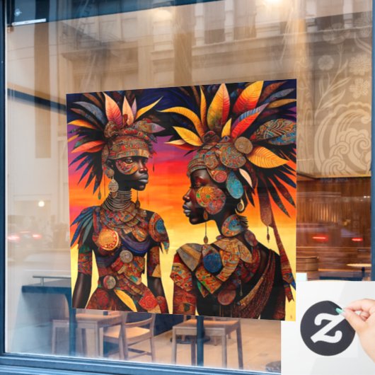 African Woman Window Cling Raamsticker (Cafe Raam)