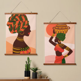 African Women Wood Topped Wall Tapestry Hangend Wandkleed
