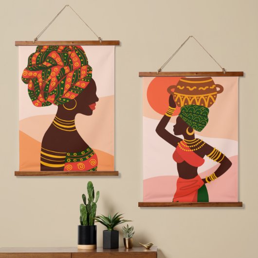 African Women Wood Topped Wall Tapestry Hangend Wandkleed (Asymmetrisch)