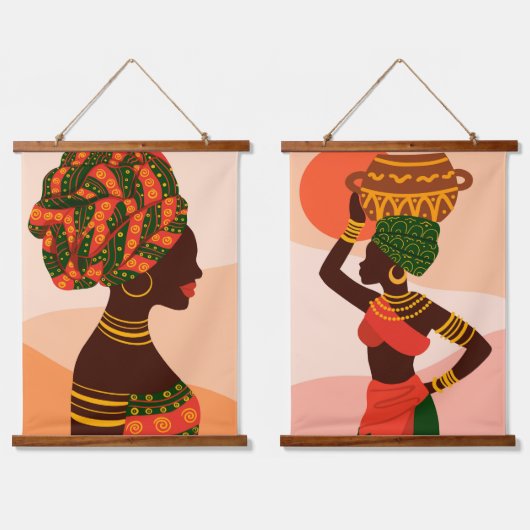 African Women Wood Topped Wall Tapestry Hangend Wandkleed (Dubbel)