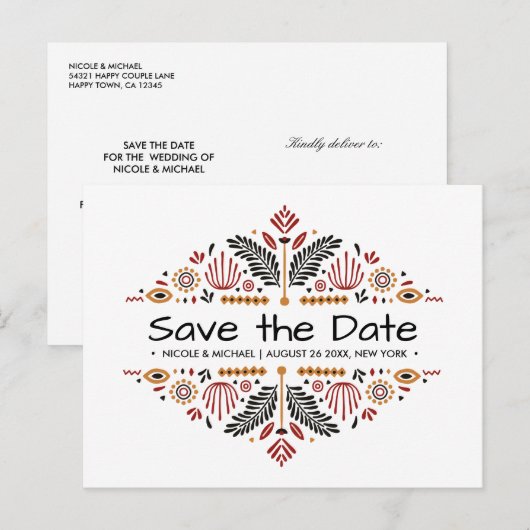 Africana | Huwelijk Ankara Kente Aankondigingskaart (Voorkant / Achterkant)