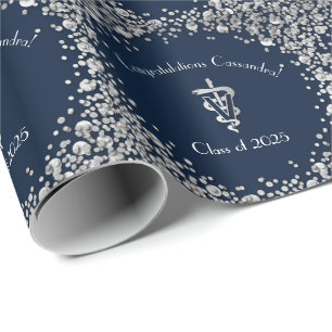 Africhter Afstuderen Marineblauw Zilver Cadeaupapier