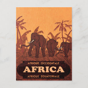 Afrika, Afrikaanse olifanten op palmbomen,  Briefkaart