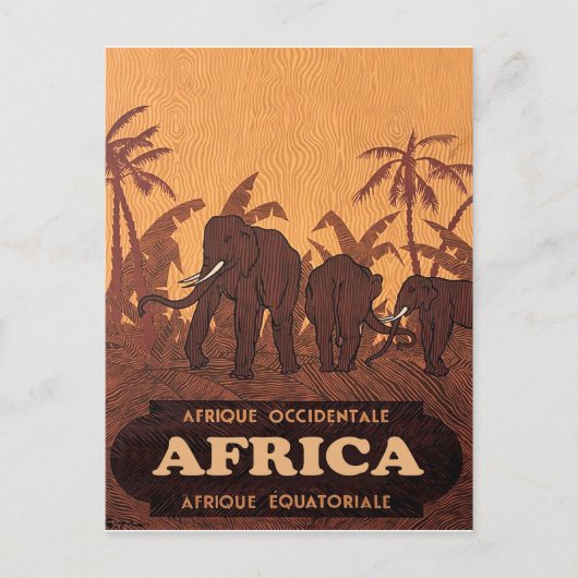 Afrika, Afrikaanse olifanten op palmbomen,  Briefkaart (Voorkant)
