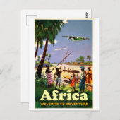 Afrika, Afrikaanse stam kijkt naar komend vliegtui Briefkaart (Voorkant / Achterkant)