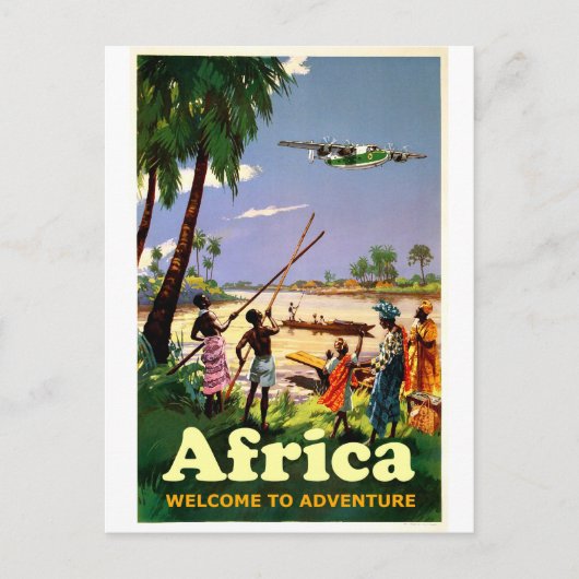 Afrika, Afrikaanse stam kijkt naar komend vliegtui Briefkaart (Voorkant)