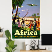 Afrika, Afrikaanse stam kijkt naar komend vliegtui Poster (Thuiskantoor)