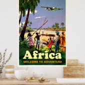 Afrika, Afrikaanse stam kijkt naar komend vliegtui Poster (Keuken)
