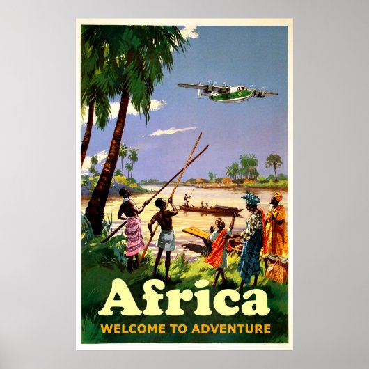 Afrika, Afrikaanse stam kijkt naar komend vliegtui Poster (Voorkant)