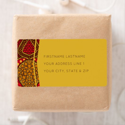 Afrika Ankara Rode Bloemen Wereldwijde Adresetiket Etiket (Insitu)