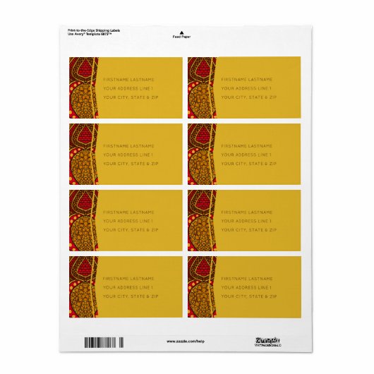 Afrika Ankara Rode Bloemen Wereldwijde Adresetiket Etiket (Full Sheet)