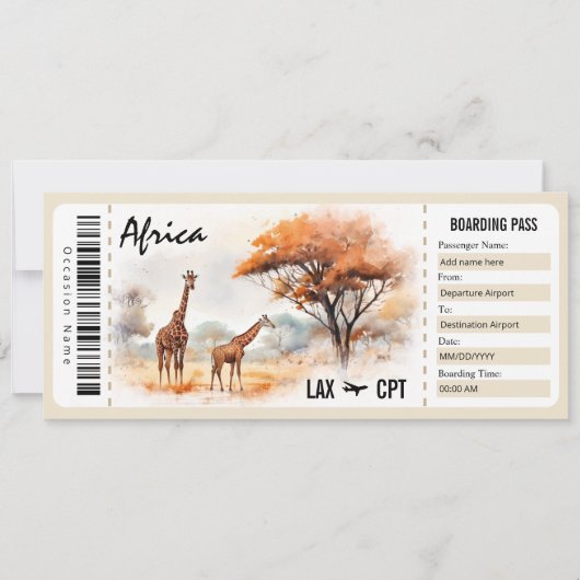 Afrika Boarding Pass Cadeaubon Kaart (Voorkant)