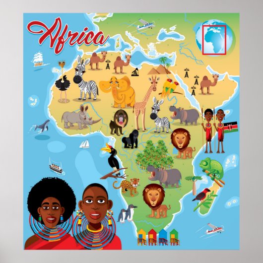 Afrika Cartoon Map Poster (Voorkant)