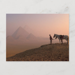 Afrika, Egypte, Caïro, Giza, Giza piramides bij Briefkaart
