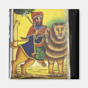 Afrika, Ethië. Kunstwerk met Leeuw van Magneet