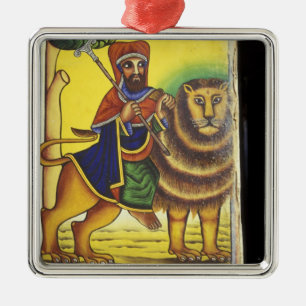 Afrika, Ethië. Kunstwerk met Leeuw van Metalen Ornament