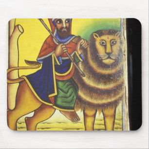 Afrika, Ethië. Kunstwerk met Leeuw van Muismat