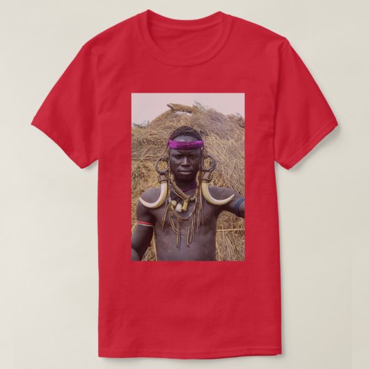 Afrika Ethiopië Debub Omo Zone Mursi tribesman 3 T-shirt (Design voorkant)