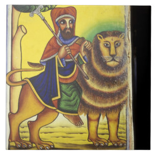 Afrika, Ethiopië. Kunstwerk met Leeuw van Tegeltje