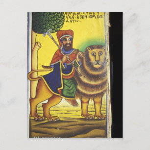 Afrika, Ethiopië. Kunstwerk waarin de leeuw van Briefkaart
