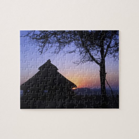 Afrika, Ethiopië, Omo rivier regio, Zonsondergang  Legpuzzel (Horizontaal)