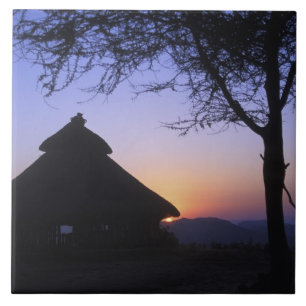 Afrika, Ethiopië, Omo rivier regio, Zonsondergang  Tegeltje