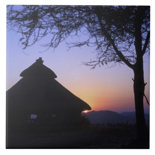 Afrika, Ethiopië, Omo rivier regio, Zonsondergang  Tegeltje (Voorkant)