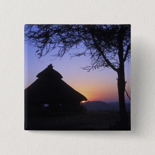 Afrika, Ethiopië, Omo rivier regio, Zonsondergang Vierkante Button 5,1 Cm (Voorkant)