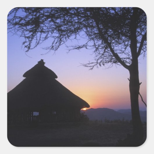 Afrika, Ethiopië, Omo rivierregio, Zonsondergang o Vierkante Sticker (Voorkant)