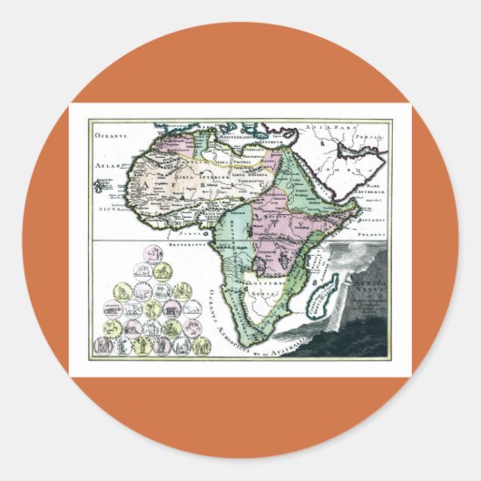 Afrika-kaart 1720 ronde sticker (Voorkant)