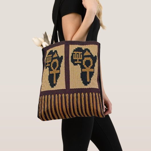 Afrika Kaart Adinkra Ankh Artisan Haakprint Tote Bag (Dichtbij)