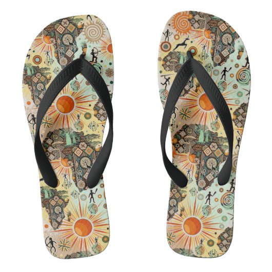 Afrika Kaart Decoratie Tribale Elementen Patroon Teenslippers (Voetbed)