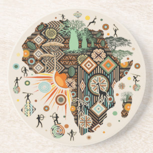 Afrika Kaart Decoratie Tribale Elementen Patroon Zandsteen Onderzetter