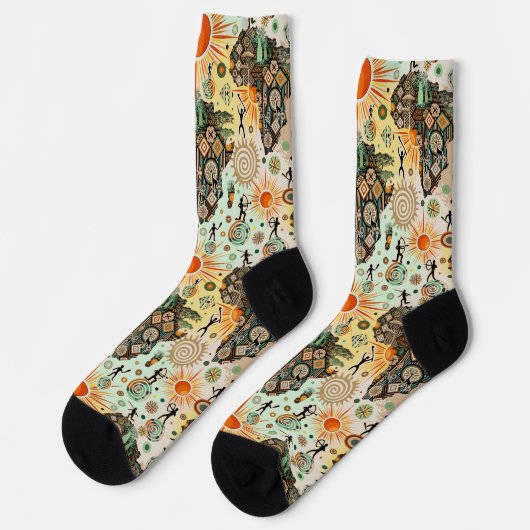 Afrika kaart decoratieve stamelementen patroon sokken (Links)