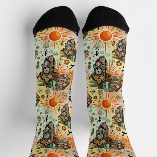 Afrika kaart decoratieve stamelementen patroon sokken (Top)