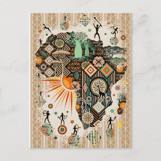 Afrika Kaart Decoratieve Tribale Elementen Patroon (Voorkant)