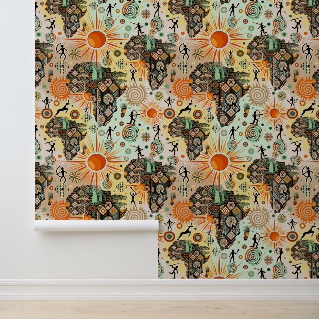 Afrika kaart decoratieve tribale elementen patroon behang (Applicatie)