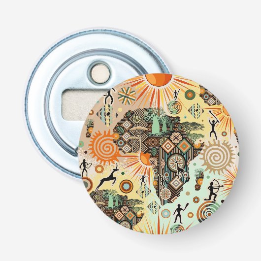 Afrika kaart decoratieve tribale elementen patroon button flesopener (Voorkant)
