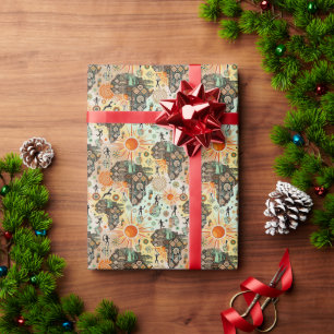 Afrika Kaart Decoratieve Tribale Elementen Patroon Cadeaupapier