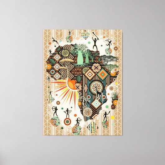 Afrika kaart decoratieve tribale elementen patroon canvas afdruk (Voorkant)