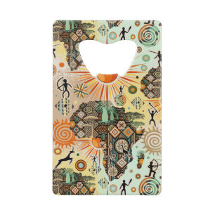 Afrika kaart decoratieve tribale elementen patroon creditkaart flessenopener