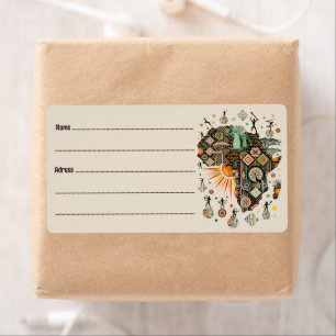 Afrika kaart decoratieve tribale elementen patroon etiket