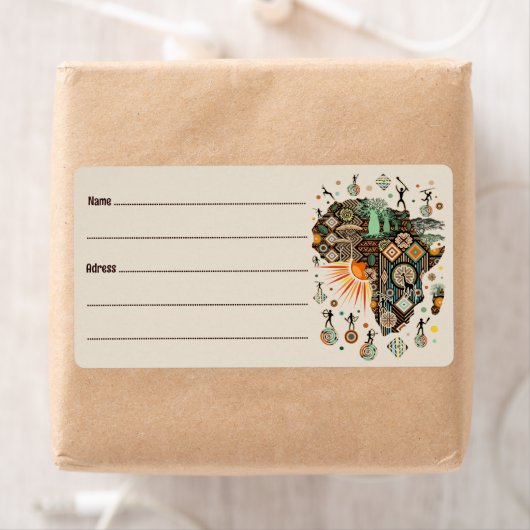 Afrika kaart decoratieve tribale elementen patroon etiket (Insitu)