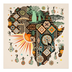 Afrika kaart decoratieve tribale elementen patroon foto afdruk