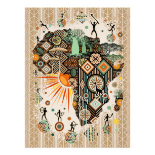Afrika kaart decoratieve tribale elementen patroon foto afdruk