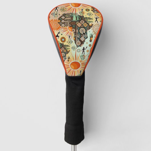 Afrika Kaart Decoratieve Tribale Elementen Patroon Golfheadcover (Voorkant)