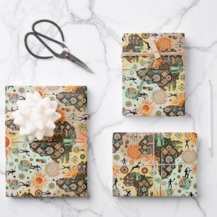 Afrika kaart decoratieve tribale elementen patroon inpakpapier vel