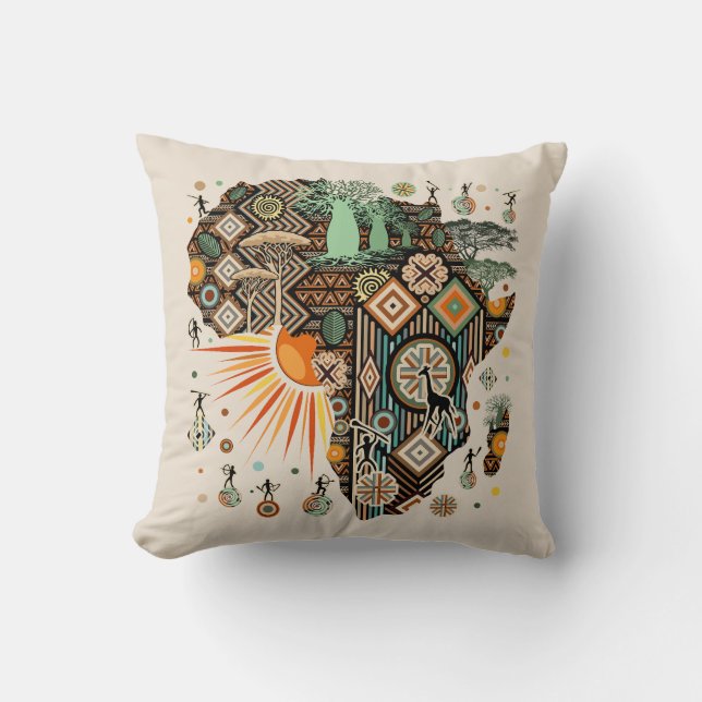 Afrika kaart decoratieve tribale elementen patroon kussen (Voorkant)