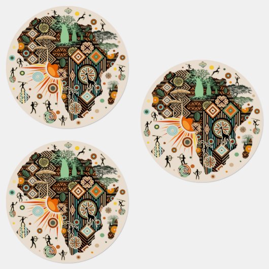 Afrika Kaart Decoratieve Tribale Elementen Patroon Labels (Groep)