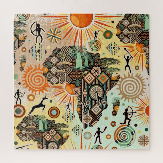 Afrika kaart decoratieve tribale elementen patroon legpuzzel (Verticaal)